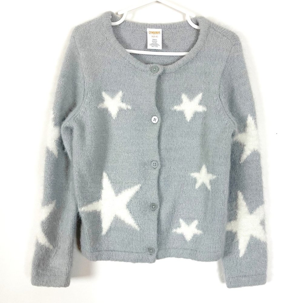 Gymboree Grey Long Sleeve Star Print Button Front Sweater Size Small (5-6)